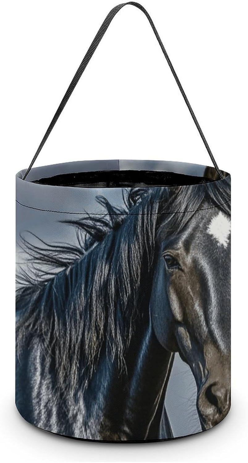 FodPand A Dark Horse Halloween Trick Or Treat Bucket, Reusable Goodie Candy Basket, Snack Bag Large Gift Tote Bags with Handles for Gifts Wrapping Party Favors Supplies