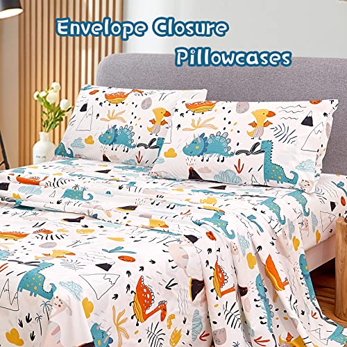 Jsd Dinosaur Kids Sheet Set Twin 3 Piece, Printed Microfiber Bed Sheets For Boys Girls Deep Pocket #TOP1