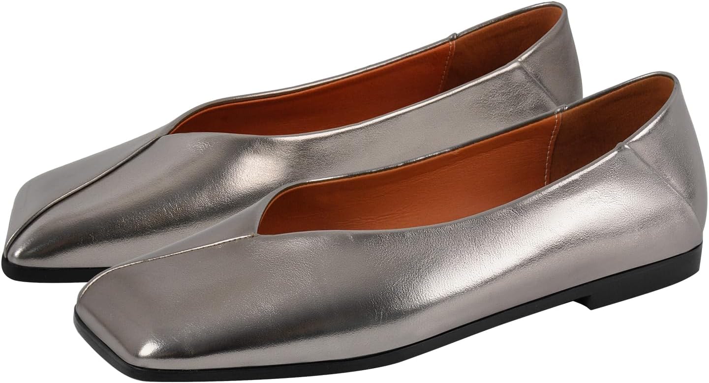 Women's Patent Leather Ballet Flats Fashion Square Toe Ballet Flats Loafer Shoes for Women Slip on Dress Shoes