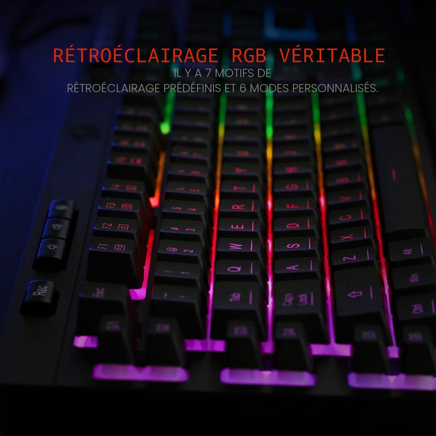 Redragon K512 Clavier Membrane RGB Touches Multimédia US | clavier gaming membrane rétroéclairage RGB touches multimédia interrupteur linéaire repose-poignet amovible US