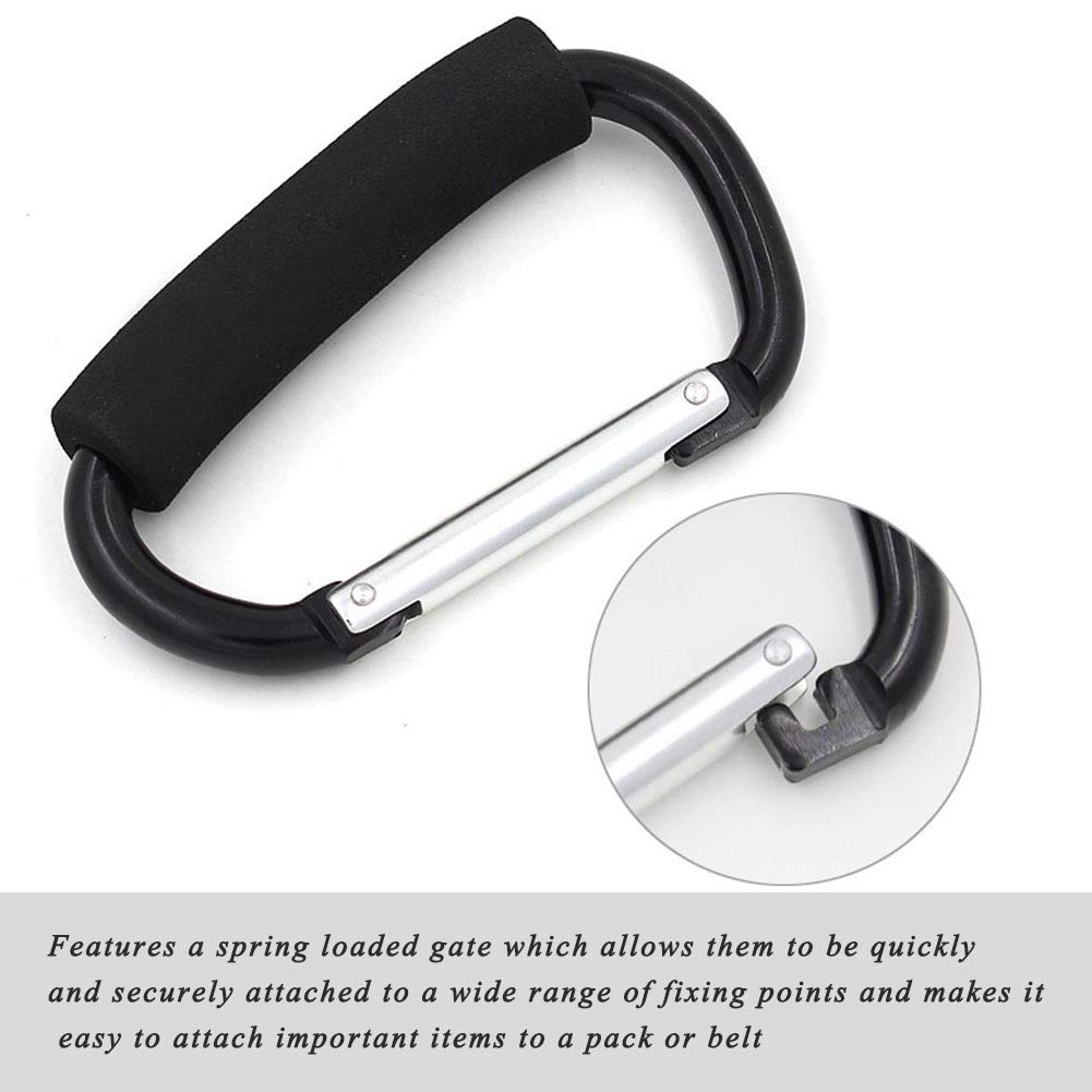 2pcs X-Large Carabiner Stroller Hooks Durable Stroller Hanger Organizer for Purse Shopping,Grocery and Diaper Bag - 14cm (5.5"),Black