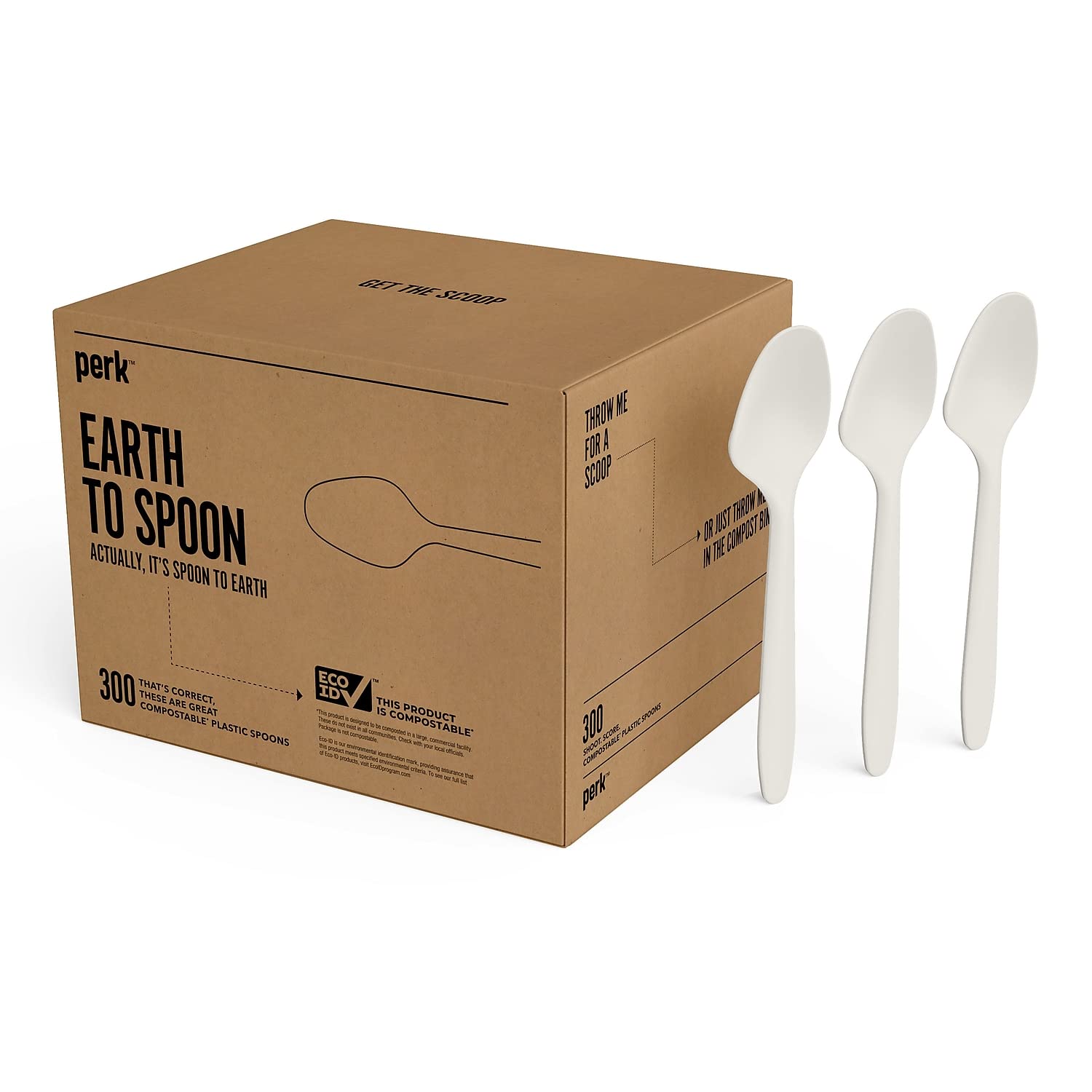 Perk Compostable PLA Spoon, Medium-Weight, White, 600/Carton (PK56203VS)