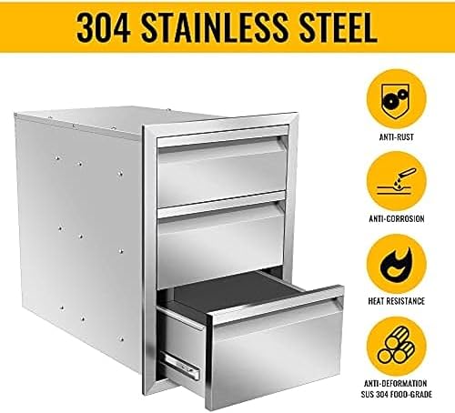 Miniatura 39 de Cajones de cocina para exteriores, cajones de acceso dobles para barbacoa de acero inoxidable con mango empotrado, cajones de isla para cocinas al