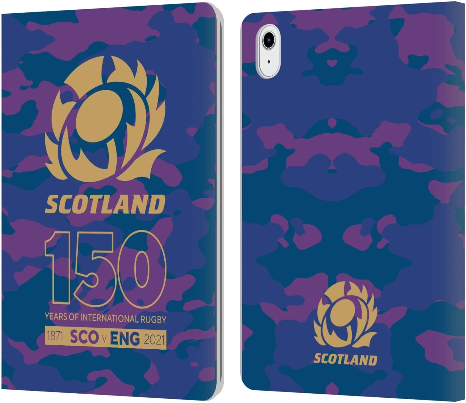 Head Case Designs Officially Licensed Scotland Rugby Tartan 150th Anniversary Leather Wallet Case Compatible with Apple iPad Pro 13 M4 2024