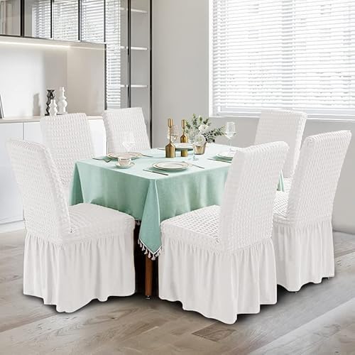 Xmntg Dining Room Chair Slipcovers 1-Piece Stretch White Dining Chair Covers Dorm Chair Cover Non Slip Washable Furniture Protector With Skirt Country Style For Hotel Ceremony Party thumb #1
