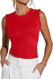 Ezbelle Womens Summer Tank Tops Rib Knit Ruffle Shirts Sleeveless Blouse
