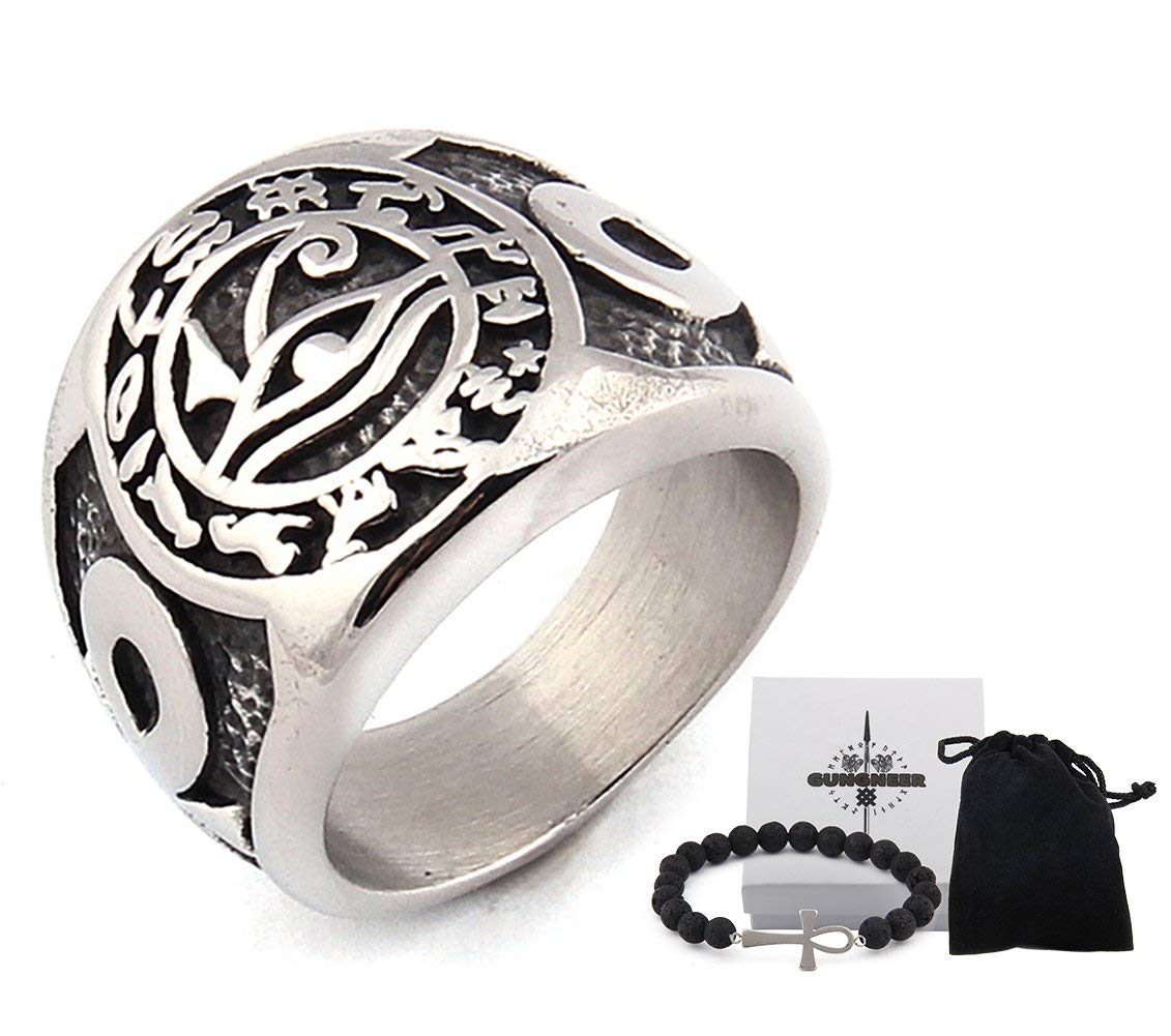 Gungneer Stainless Steel Egyptian Eye of Horus Ring Cross of Life Ankh Pharaoh Vintage Jewelry Talisman Accessories