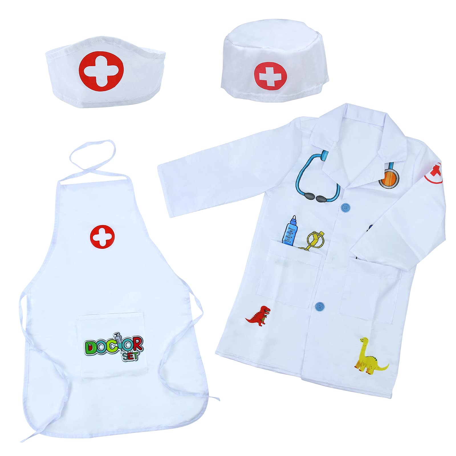 Symiu Juguetes Niños 3 Años Disfraz Enfermera Niña Disfraz Medico Disfraz Doctora Juguetes Enfermera Disfraz Patrón de Dinosaurio Cosplay de Médico Juego Halloween Regalo Niño Niña 2 3 4 5 6 Años