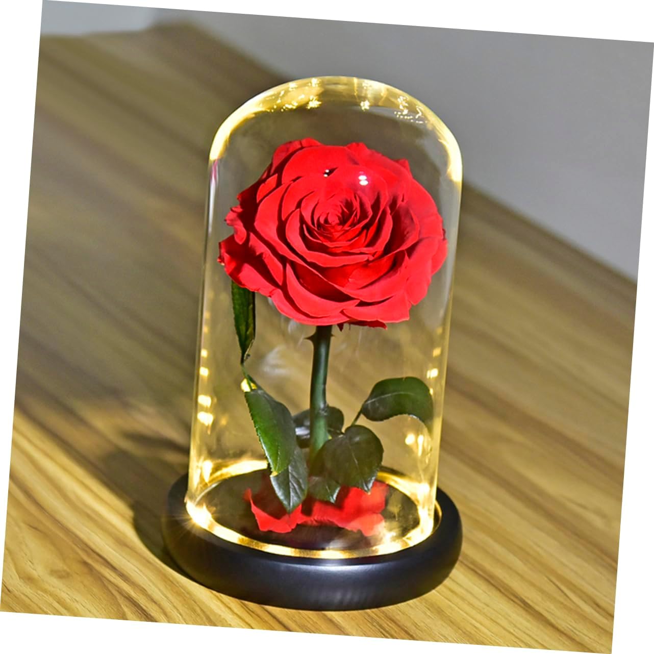Glowing Little Prince Present Box Preserved Rose Bouquet Glass Dome String Light Romantic Decor for Valentine's Day
