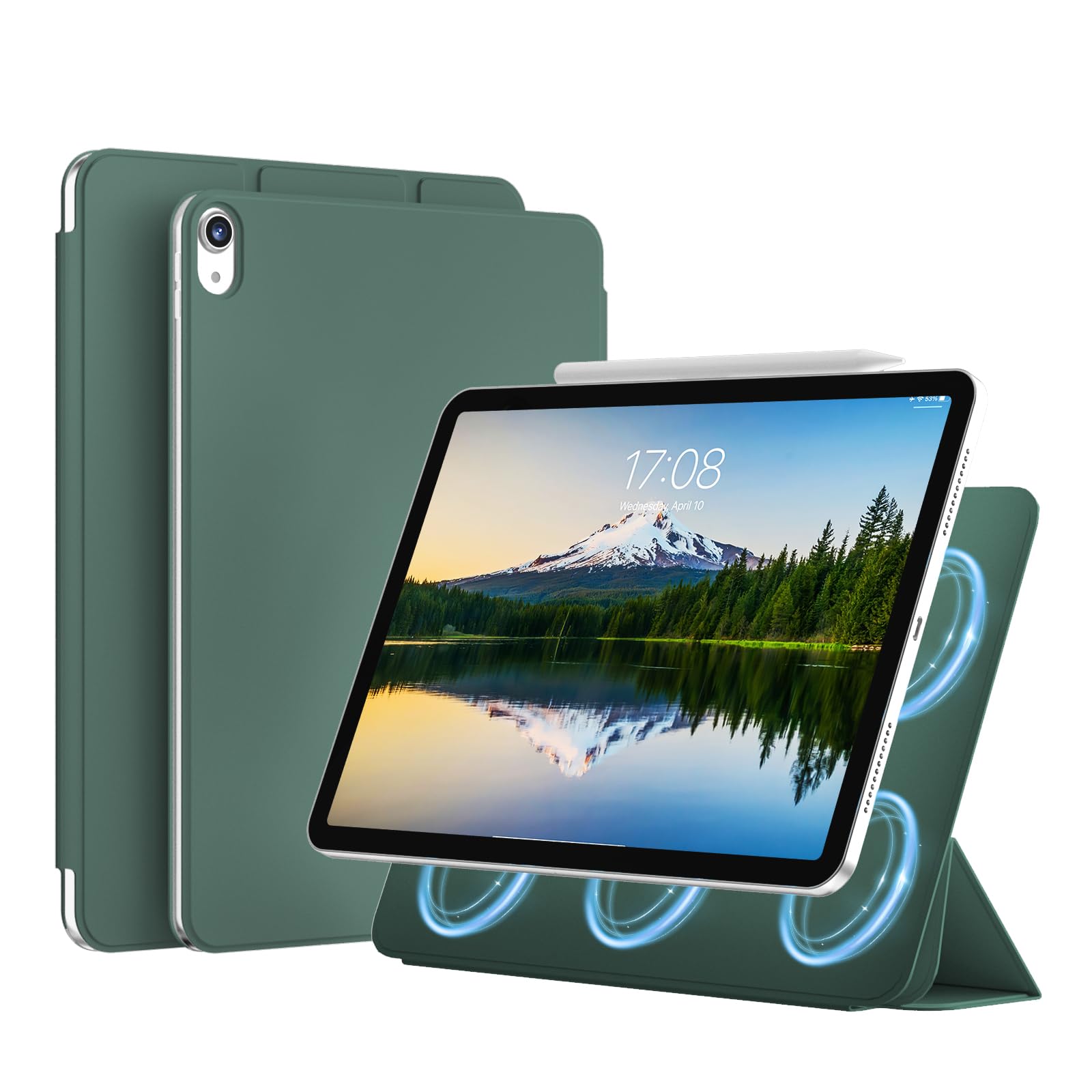 JKSML Magnetisch Hülle für iPad (A16) 11. Gen 11 Zoll (2025) & iPad 10. Gen 10,9 Zoll (2022) – Kratzfeste Soft-TPU-Rückseite | Auto Sleep/Wake | Ultraleichtes Design für Büro/Uni (Dunkelgrün)