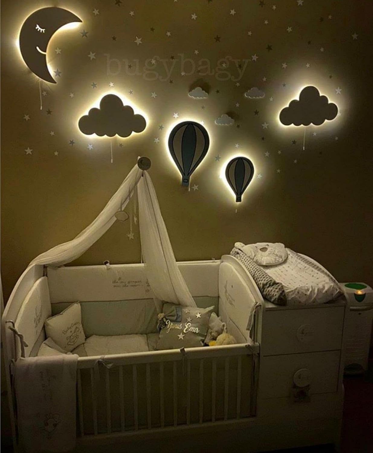 BugyBagy White Cloud Night Light for Nursery - Cloud Shape Battery Operated LED Bedroom Wall Night Light