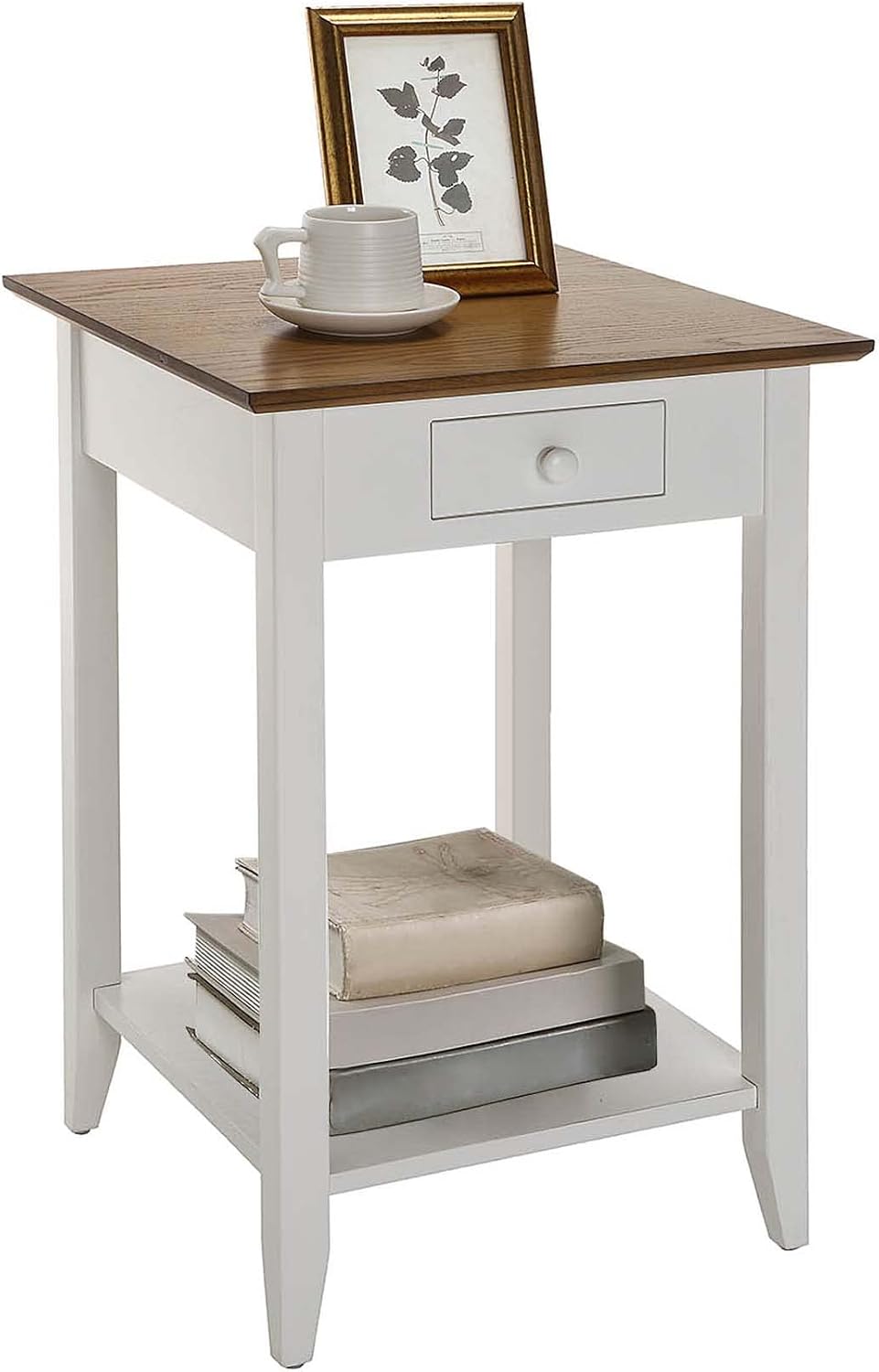 Convenience Concepts American Heritage 1 Drawer End Table with Shelf, Driftwood/White