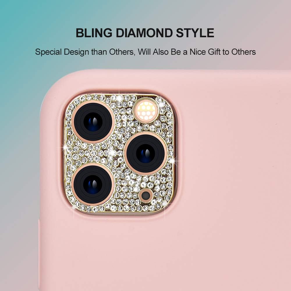 ICARERSPACE Camera Lens Protector for iPhone 11 Pro/iPhone 11 Pro Max, Bling Diamond Camera Lens Cover Sticker Protector Designed for iPhone 11 Pro/Pro Max - Gold