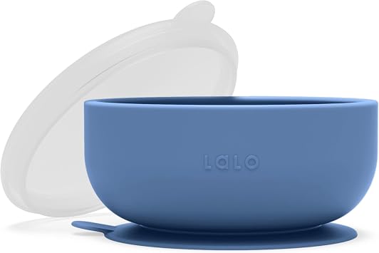 Lalo Suction Bowls - 100% Silicone, Non-Toxic, BPA-Free Baby Bowls with Suction Base To Prevent Accidental Spills and Tip-Overs - Kids Dinnerware, Baby Led Weaning Supplies - Blueberry