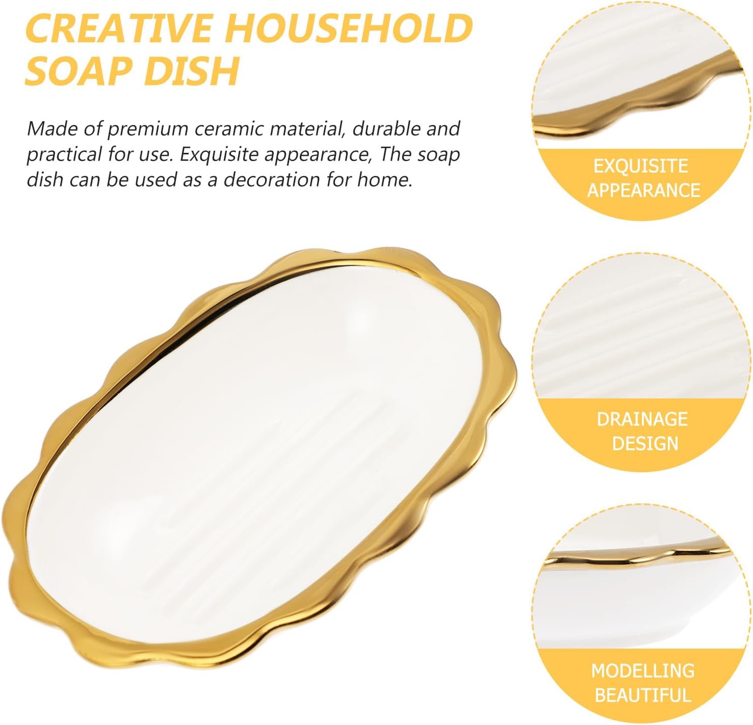 Ceramic Soap Holder with Lace Design Modern Pearl White Ceramic Soap Dish Tray with Drainage for Bathroom Sink for Home Bath Accessories