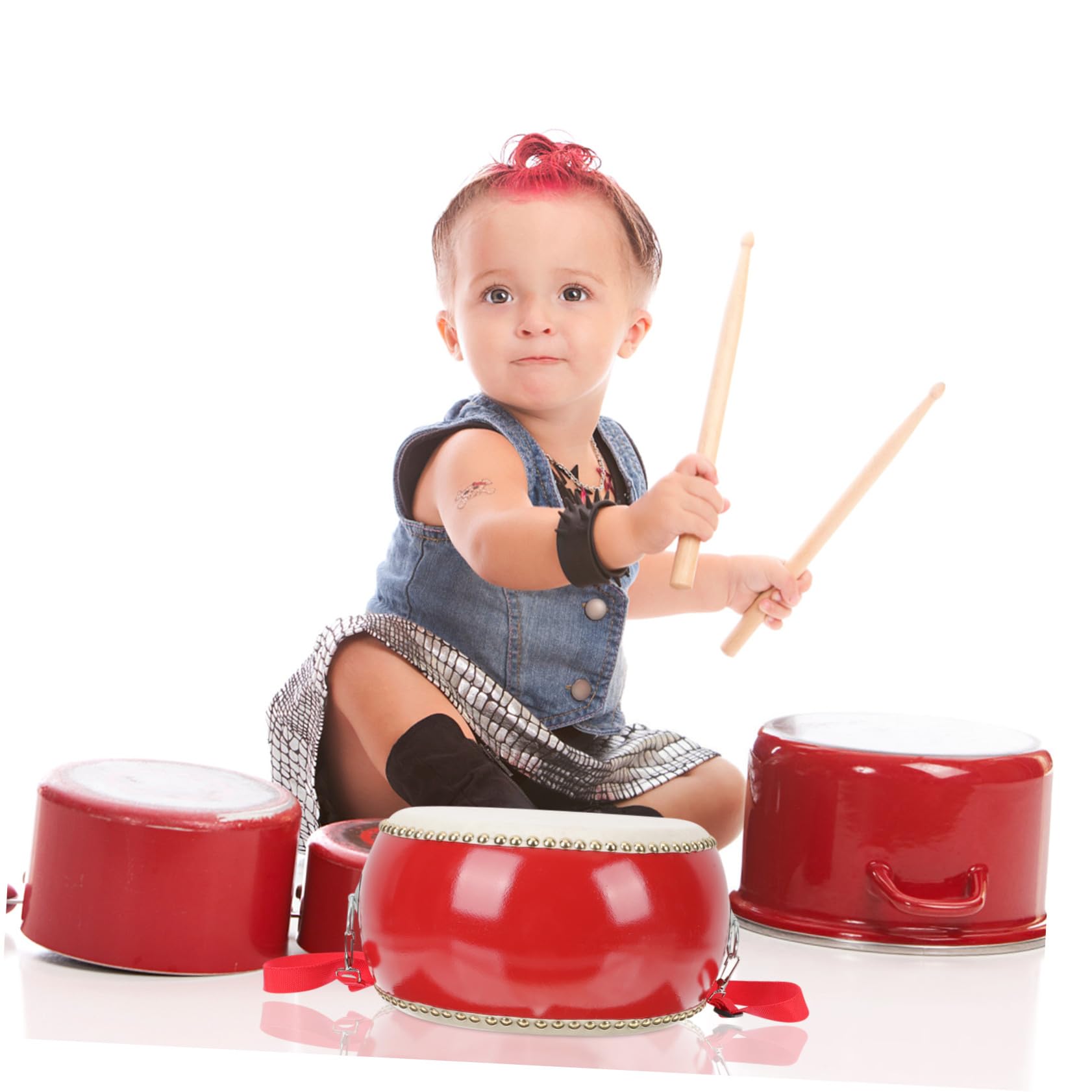 Tamburo Musicale in Legno e Pelle Bovina, per Bambini | Finitura Artigianale, con Bacchetta Inclusa, per Feste di Celebrazione e Lezioni di Musica Back To School Party Stile Casuale