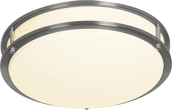 Designers Fountain Flush Mount Ceiling Light, 12 Inch Round LED DC Lighting Fixture Kitchen, Bedroom, Bathroom, Hallway, Dimmable, 1200 Lumens, 3000K/4000K/5000K, Brushed Nickel, EV1412C3C-35
