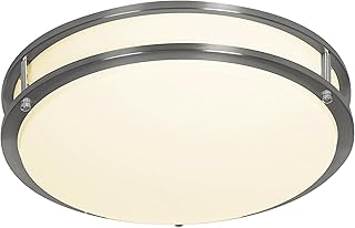 Designers Fountain Flush Mount Ceiling Light, 12 Inch Round LED DC Lighting Fixture Kitchen, Bedroom, Bathroom, Hallway, Dimmable, 1200 Lumens, 3000K/4000K/5000K, Brushed Nickel, EV1412C3C-35