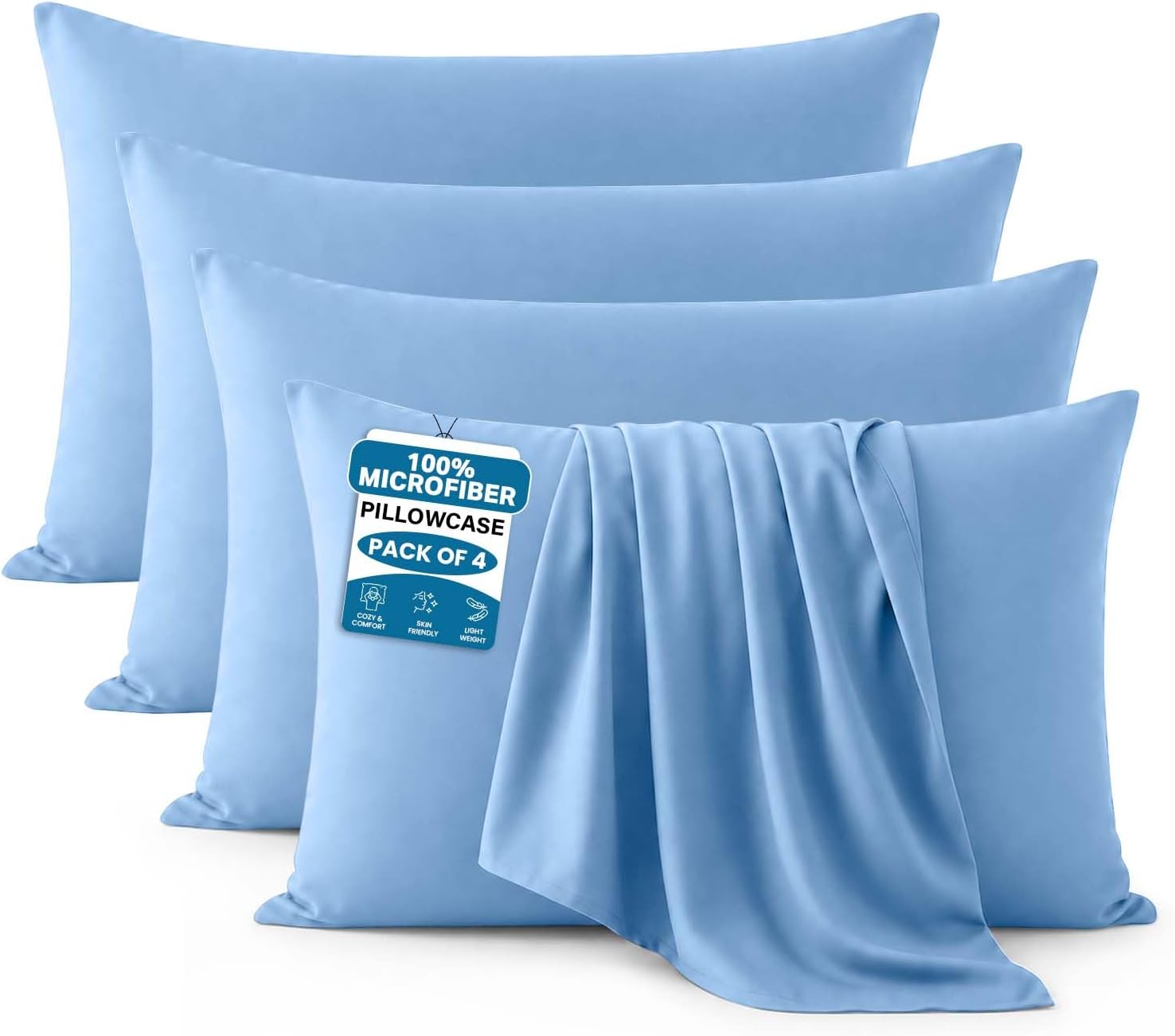 Moonlight Bedding Sky Blue Pillow Cases 4 Pack (50 x 75cm) Microfibre