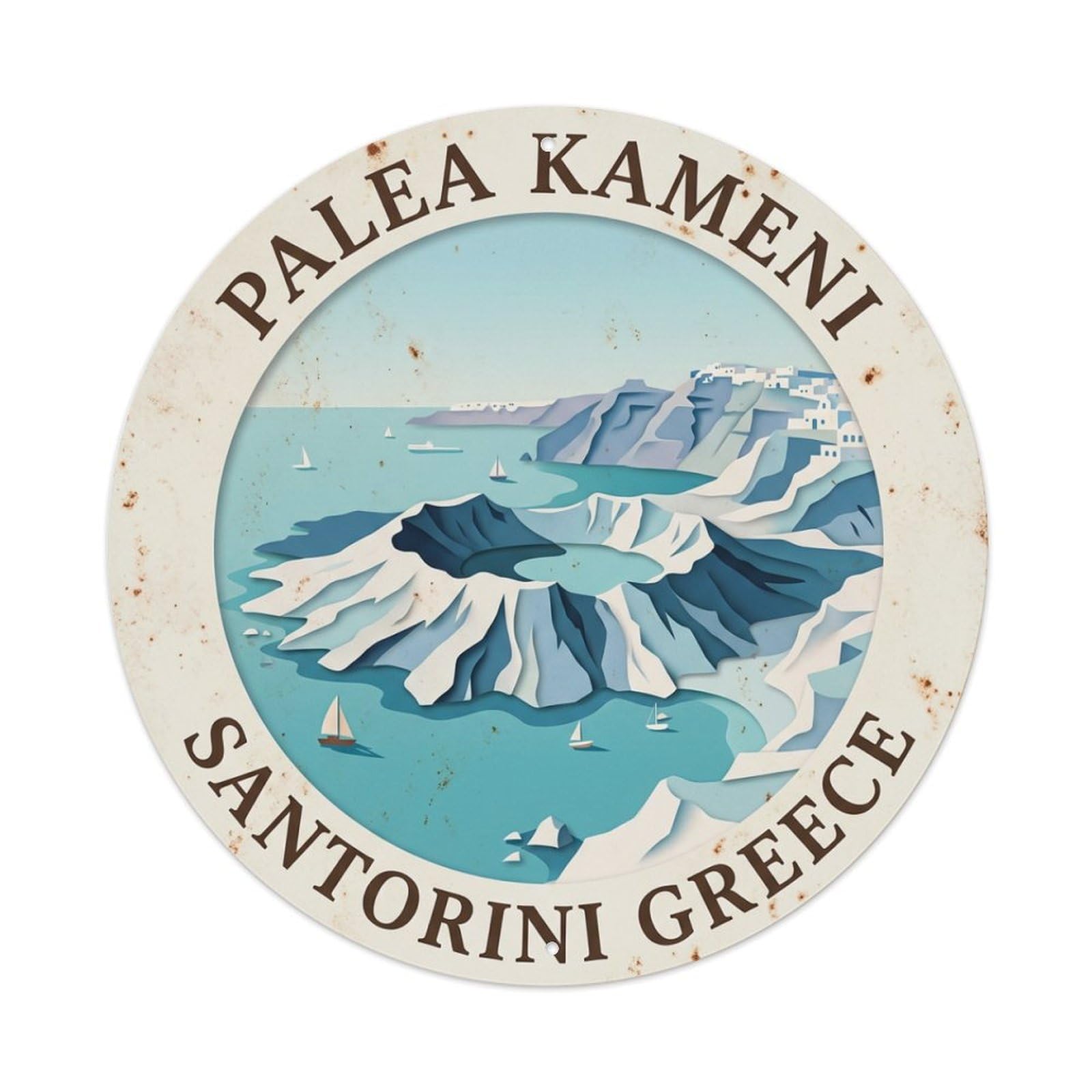Galvaxio Style Vintage Travel Palea Santorini Crater 1 Metal Tin Sign