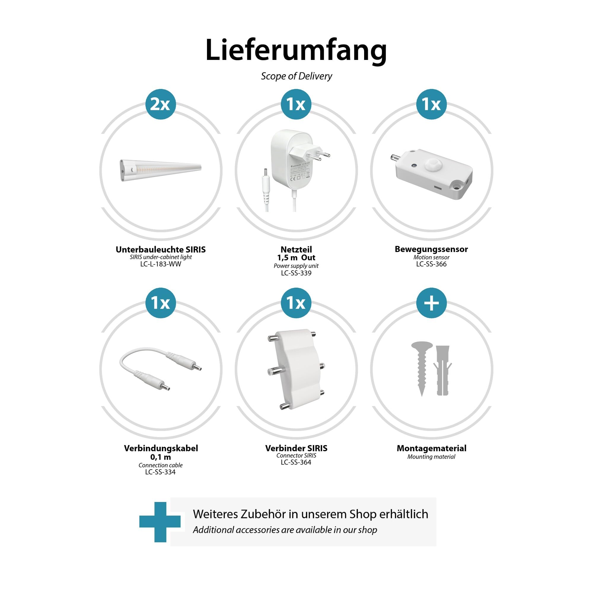 ledscom.de Luminaire d'agencement LED SIRIS blanc mat avec détecteur de mouvement, plat, 50cm chacun, 531lm chacun, blanc chaud, 2 pièces