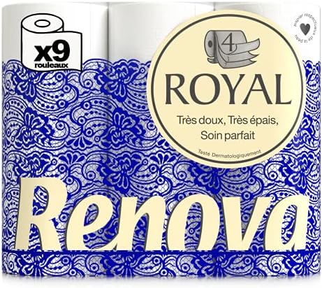 Renova Royal 200045194 Papier Toaletowy, Biały, 9 Sztuk (1 Opakowanie)