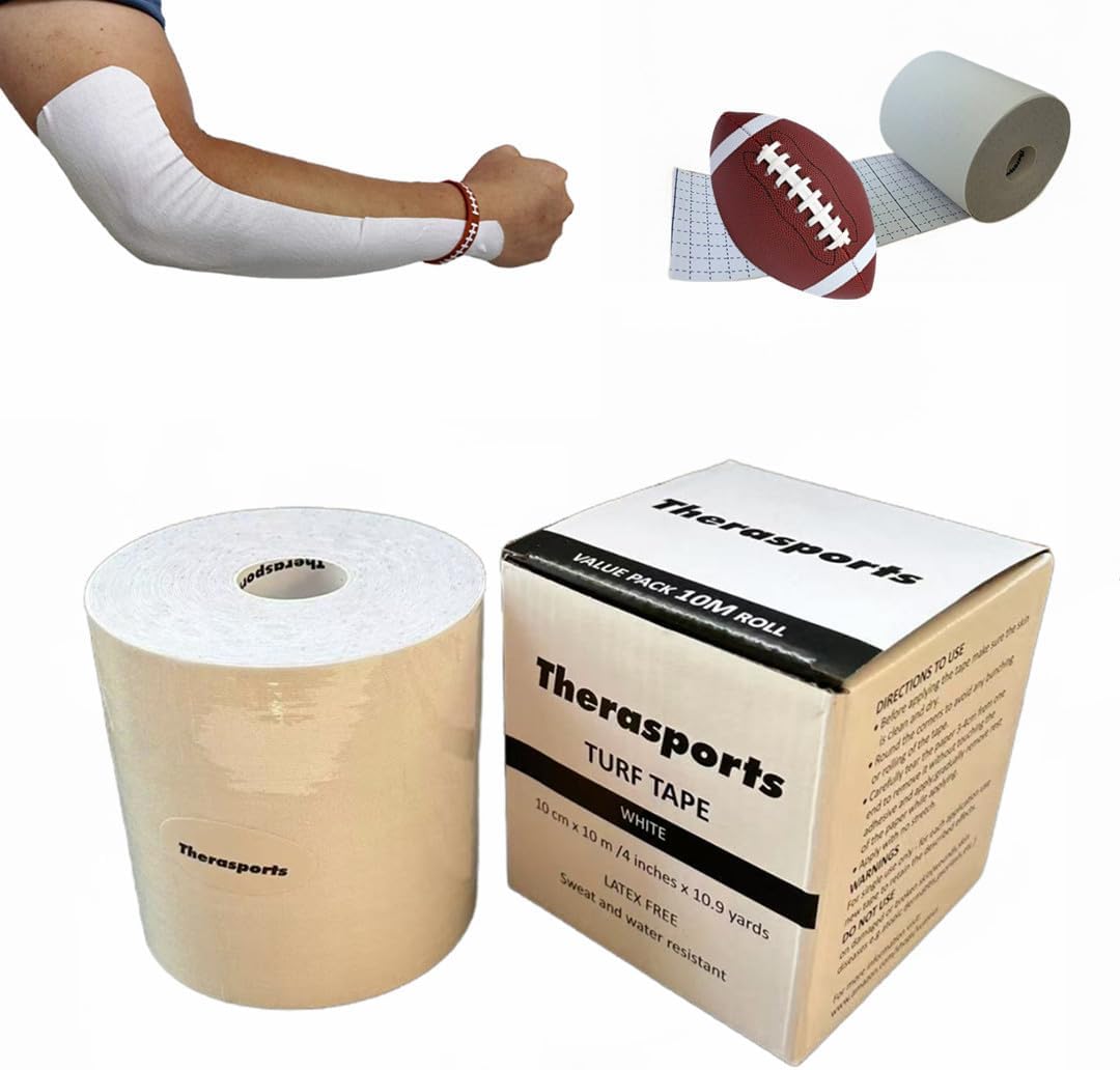 4 Inches X 10.9 Yards Turf Tape Football - Extra Wide White Football Turf Tape - Latex Free Sport Tape - Ultra Sticky Athletic Tape, Protects from Turf Burn, Waterproof & Flexible