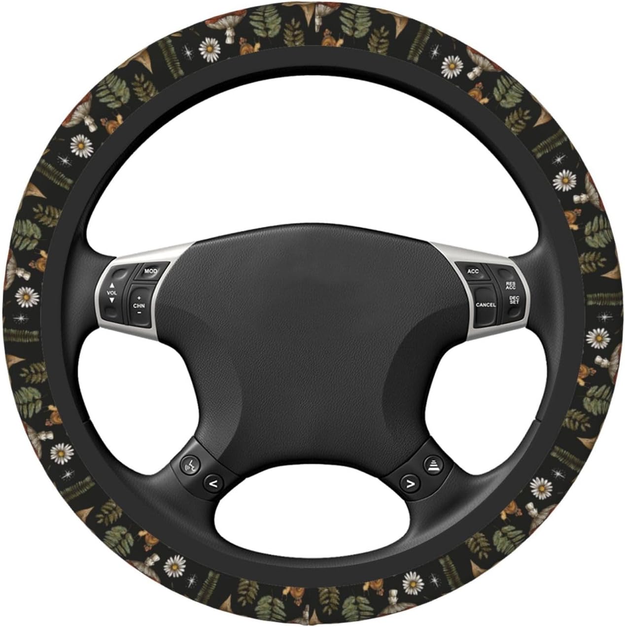 Mushroom Retro Witchcraft Fern Plant Steering Wheel Cover for Women Men Girls Car Accessories Decor Anti-Slip Neoprene Auto Steering Wheel Covers Protector Universal 15 Inch image 2