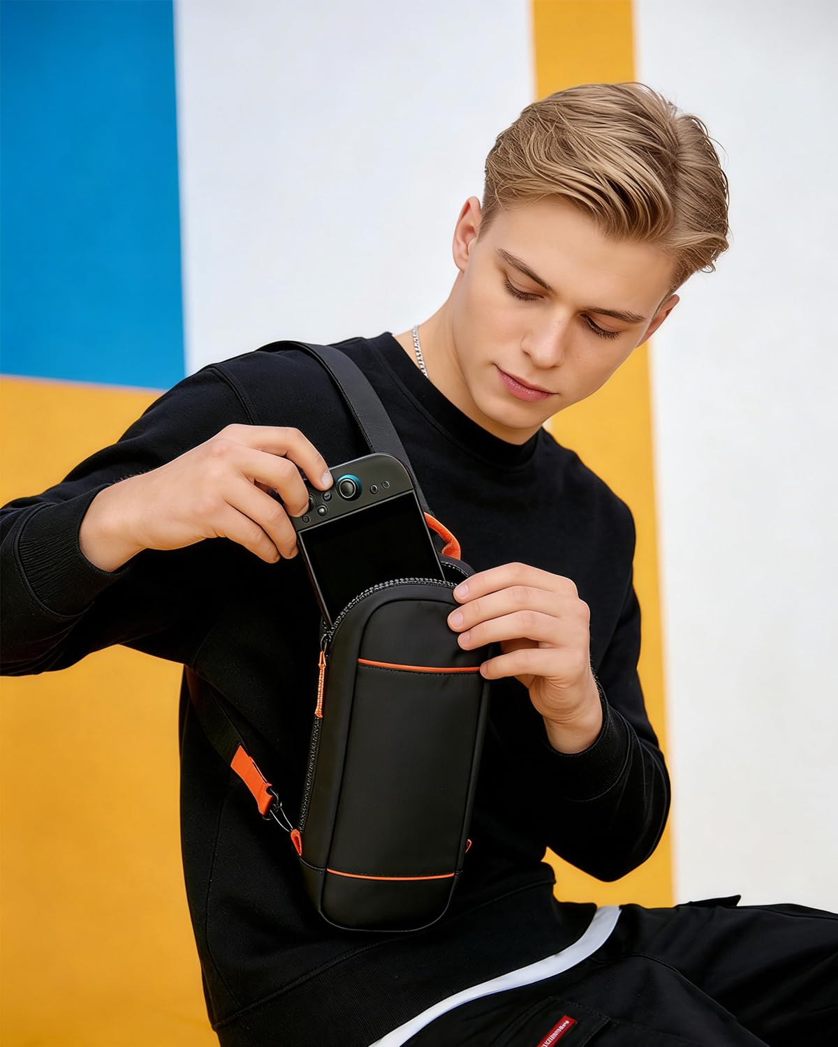 Bemkiru Sling Crossbody Bag for Nintendo Switch 2, Protective Travel Carrying Case for Switch 2 Console Pro Controller Accessories with 8 Game Cartridges Slots, 10mm Soft Lining Protection