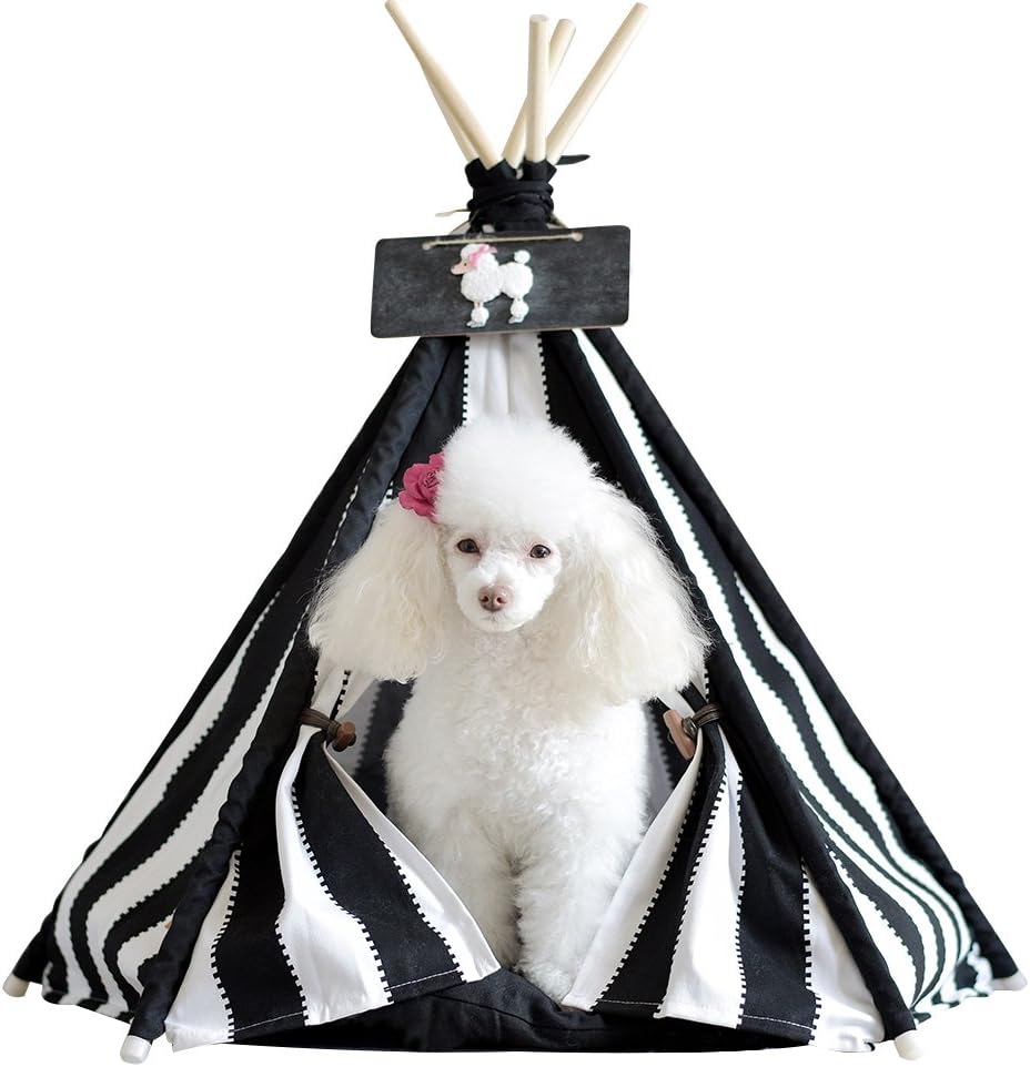 little dove Pet Teepee Dog(Puppy) & Cat Bed - Portable Pet Tents & Houses for Dog(Puppy) & Cat Black Style 24 Inch with Cushion