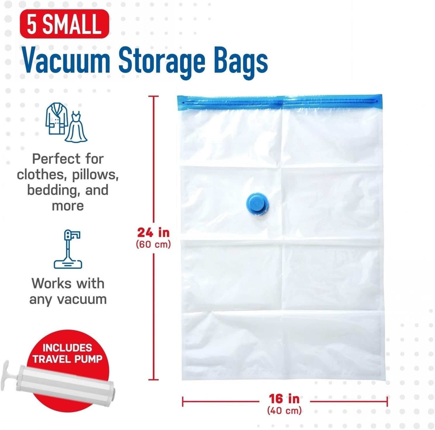 8 Pack Vacuum Storage Bags, Space Saver with Hand Pump, Seal for Clothing, Comforters,Bedding(5Pack S With Pump)