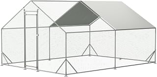 Chicken Coop Large Metal Walk-in Hen Run Galvanized Wire Poultry Pen Cage Rabbits Duck Cages Waterproof Anti-UV Cover for Outside-3x4m