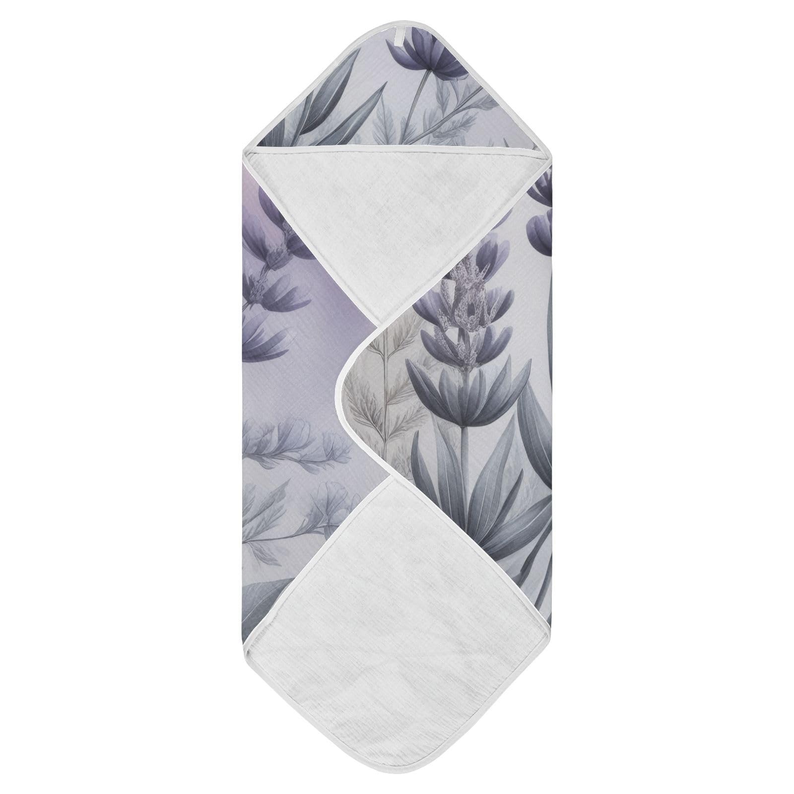 PaChyLuu Lavender with Leaves Baby Hooded Towel Soft Cotton Baby Towels Ultra Absorbent Bath Towel for Babies Boys Girls, 30x30 Inch