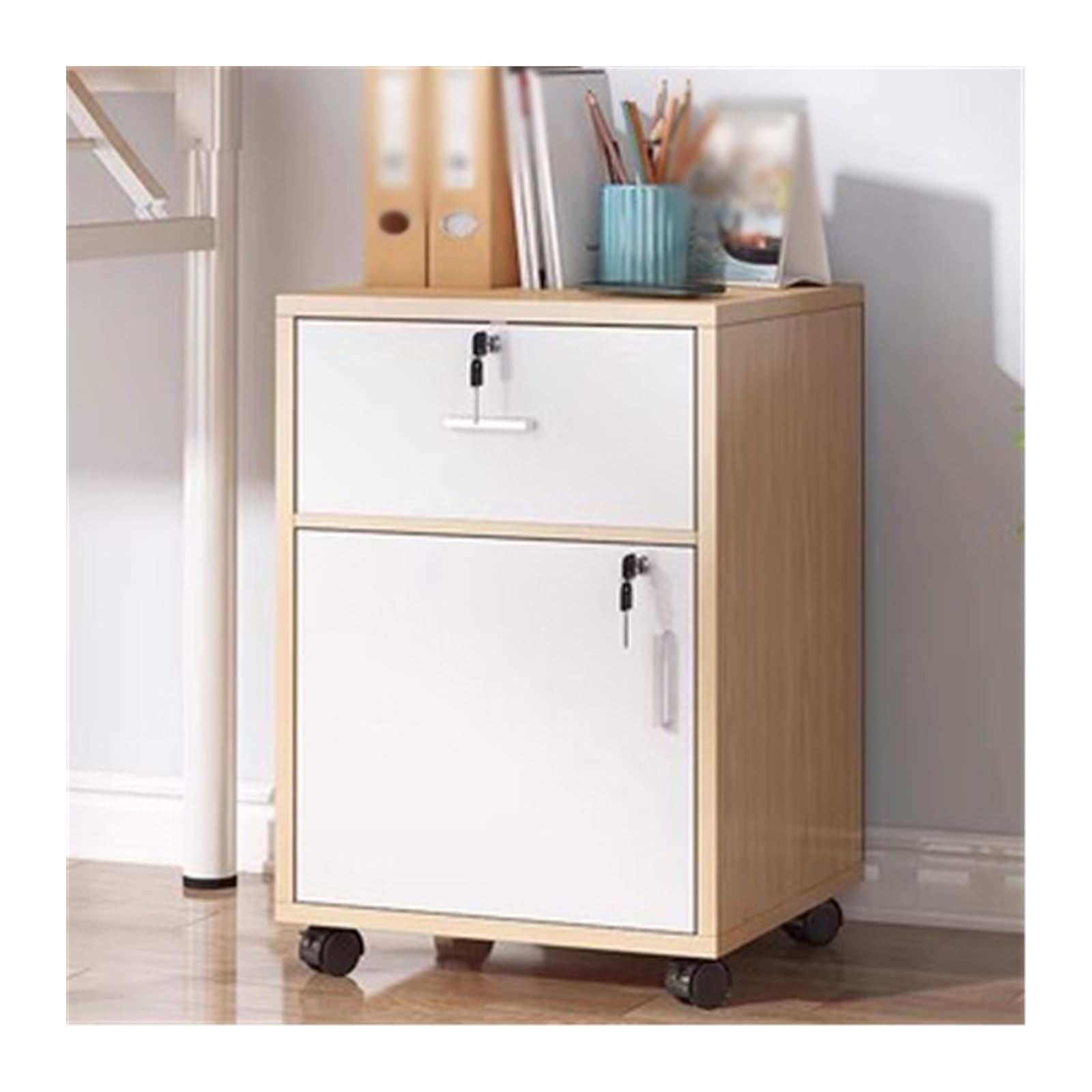 Aioneer File Cabinet Office Filing Wooden Removable Low Cabinet With One Drawer One Storage Cabinet Filing Cabinet Lockable Storage Filing Cabinet Filing Cabinet-Log Color+white