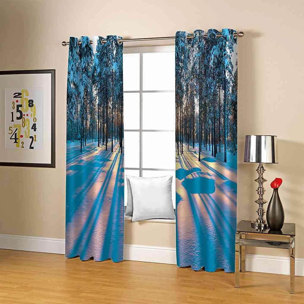 Modern Blackout Curtains with Eyelet 3D Printed Thermal Insulated Window Treatments Snow Scene in Winter Woods Living Room Bedroom Window Drapes 2 Panel Set 72" X 108" (2XW55"xL96")