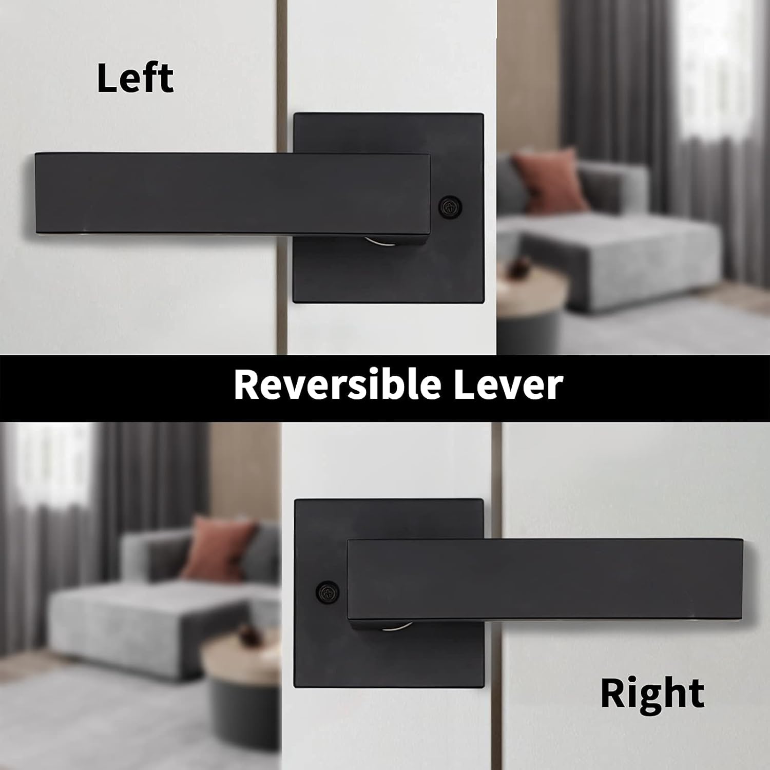 🛒 Crazy Deals Azdele Front Door Handle Set with Single Cylinder Deadbolt and Lever Handle, Square Adjustable Entry Door Lock Set, Entrance Handle Set with Lock, Reversible for Right & Left Handed, Matte Black