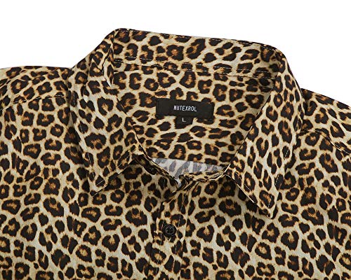 Avanzada Men's Short Sleeve Shirts 3D Leopard Print Button Down Casual Tropical Shirts For Men Beach Hawaiian Aloha Shirt (Print1-L) #TOP2