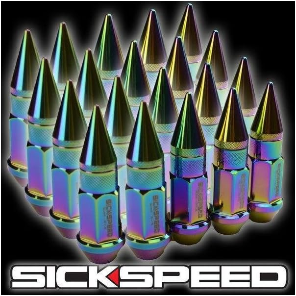 Sickspeed 20 Pc Neo Chrome Spiked Aluminum 50Mm Lug Nuts