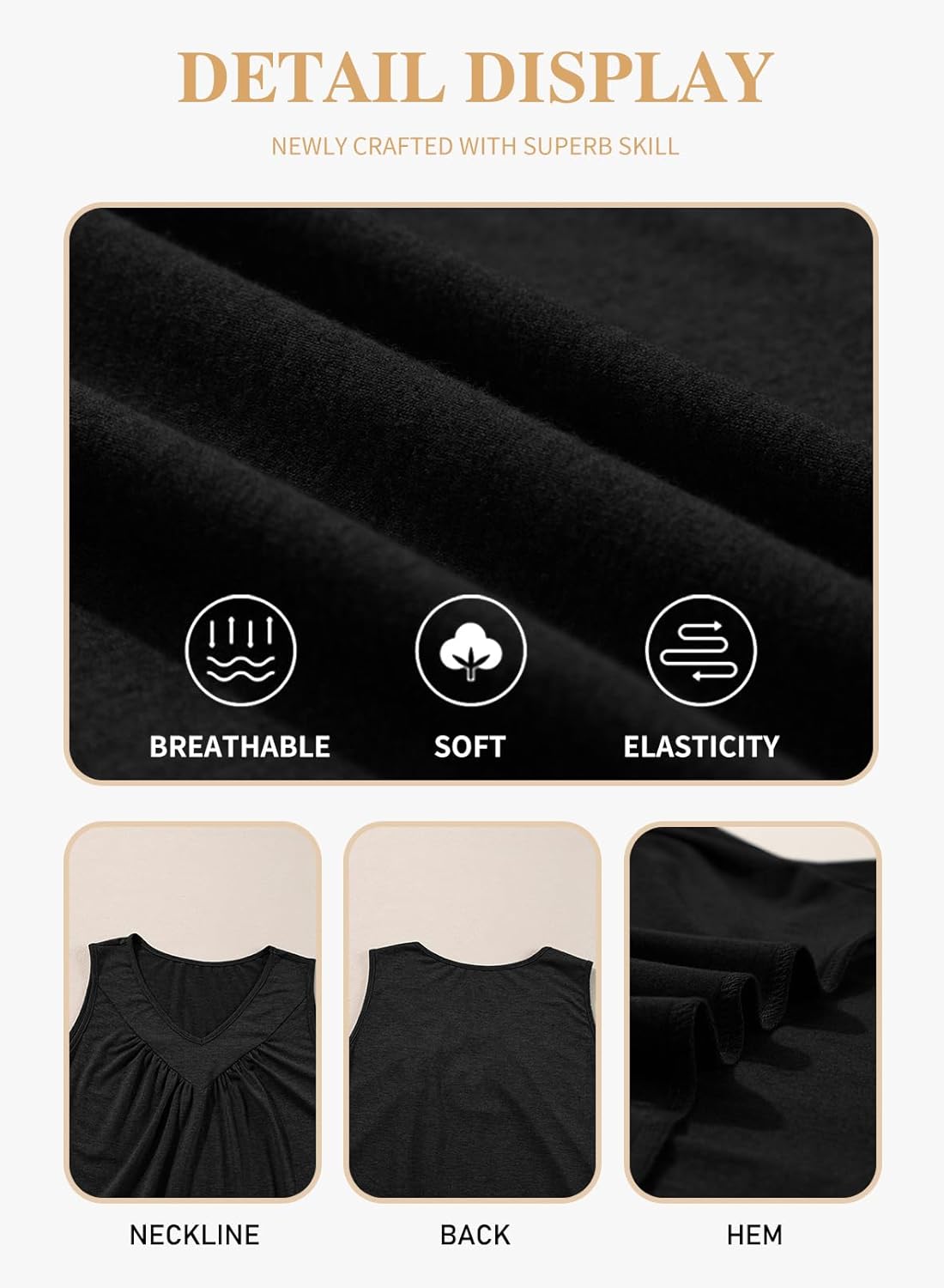 Eytino Plus Size Tank Tops for Women Summer V Neck Pleated Front Loose Casual Sleeveless Shirts Blouse(1X-5X) - Image 5