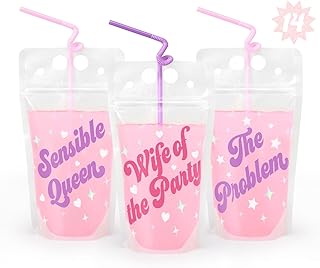 xo, Fetti Bachelorette Party Drink Pouches - 14 pcs | Bach Party Cups, Bridesmaid Names Decorations, Maid of Dishonor Favo...