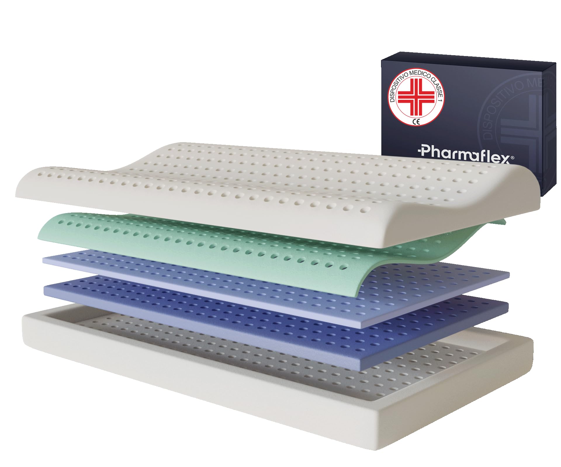 Pharmaflex Cervical - Cuscino Cervicale Memory Foam Letto per Dormire 60x40 Ortopedico Ergonomico, Morbido Supporto 5 Strati Allevia Dolori, Guanciale Medico Fresco Antiacaro Anallergico