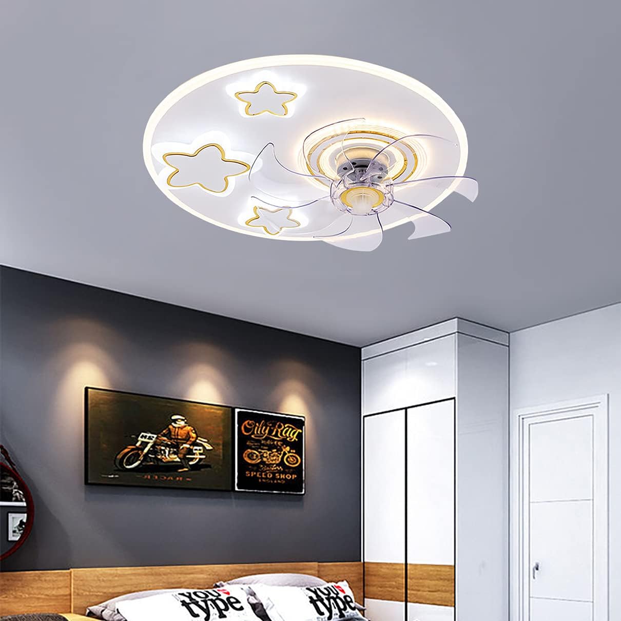 YUEGOO Ceiling Fan with Light Silent 3 Speeds Bedroom Led Dimmable Fan Ceiling Light with Remote Control Ultra-Thin Modern Living Room Quiet Ceiling Fan Light with Timer/B