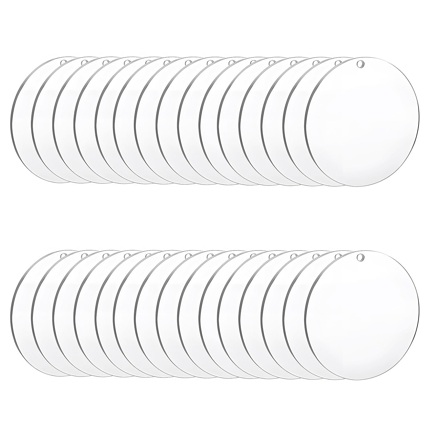 30 discos acrílicos redondos con agujero de 7,5 cm, placas de 1 mm de grosor, transparentes para plóter en blanco, placa de cristal acrílico para pintar, llaveros, manualidades y decoración de bodas
