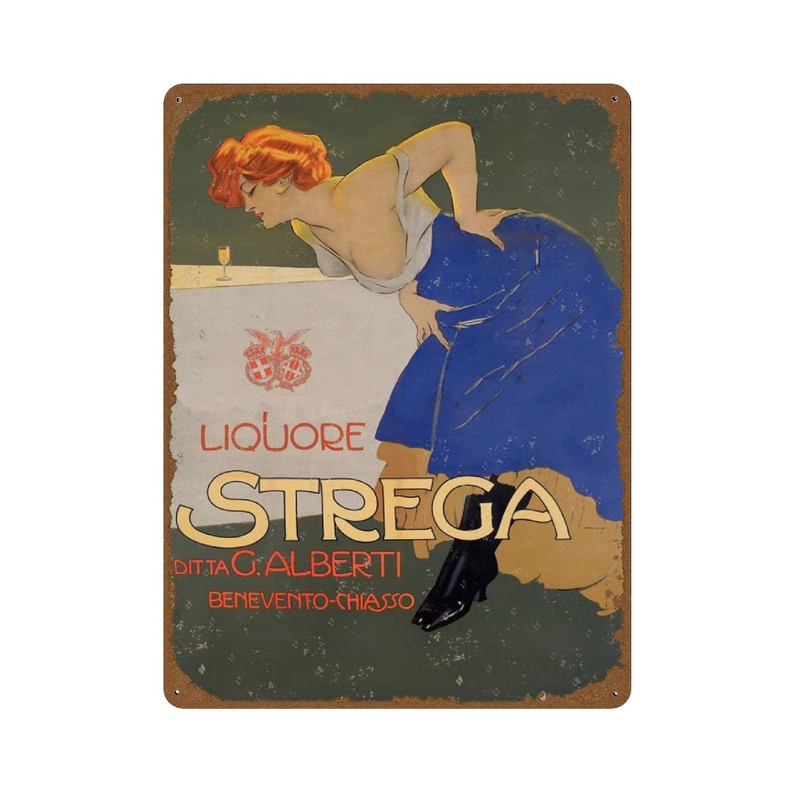 Strega Liqueur Italy 1909 Vintage Beers Wines & Spirits Art Nouveau Poster Novelty 12x16 Tin Sign Metal Poster Wall Funny Man Cave Cool Wall Door Plaque New Warning Sign Aluminum Metal Tin Sign