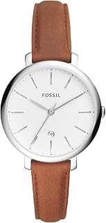 Women's Jacqueline Quartz Stainless Steel and Leather Three-Hand Date Watch, Color: Silver, Brown (Model: ES4368)