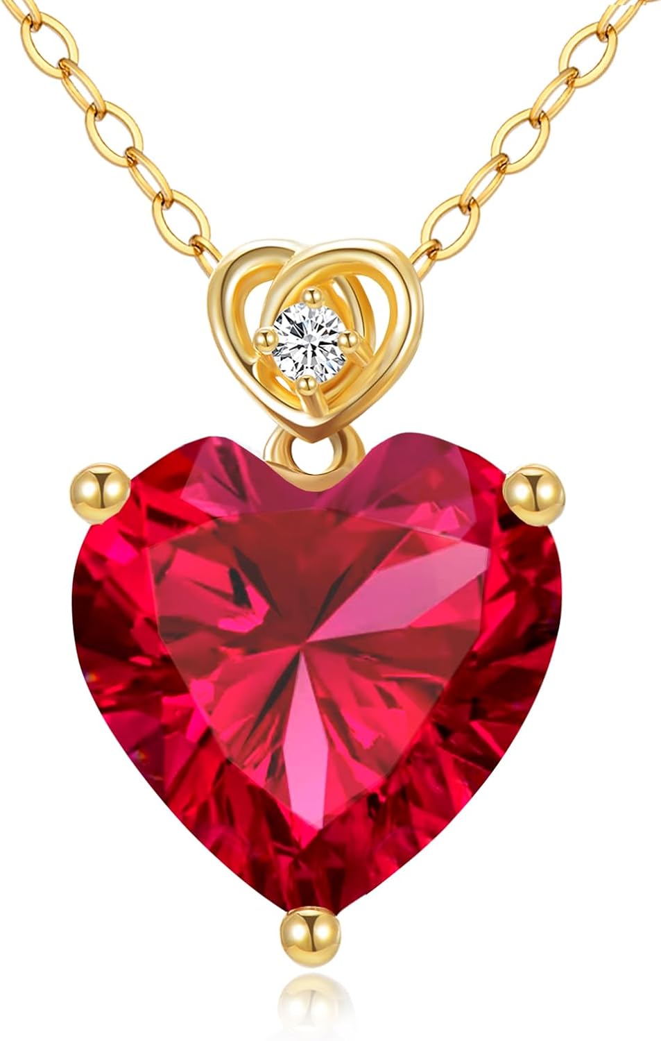 14k Gold Love Heart Gemstone Birthstone Necklaces for Women 3 Carat Heart-cut Created Birthstone Anniversary Birthday Mother's Day Pendant for Her 16+1+1 inch