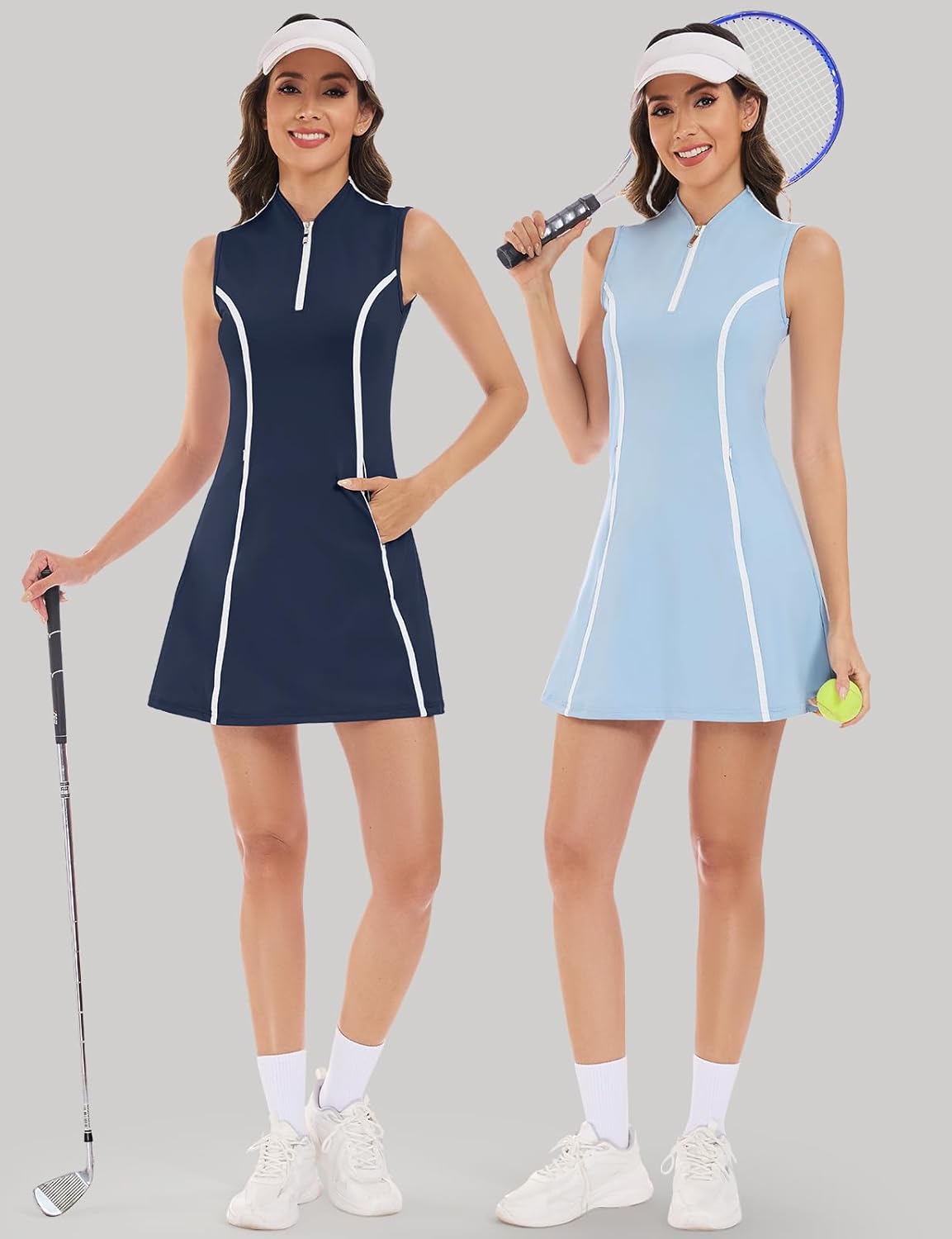LURANEE Tennis Dress for Women Sleeveless Golf Dresses with Shorts and Pockets Zip Up Collarless Athletic Outfits