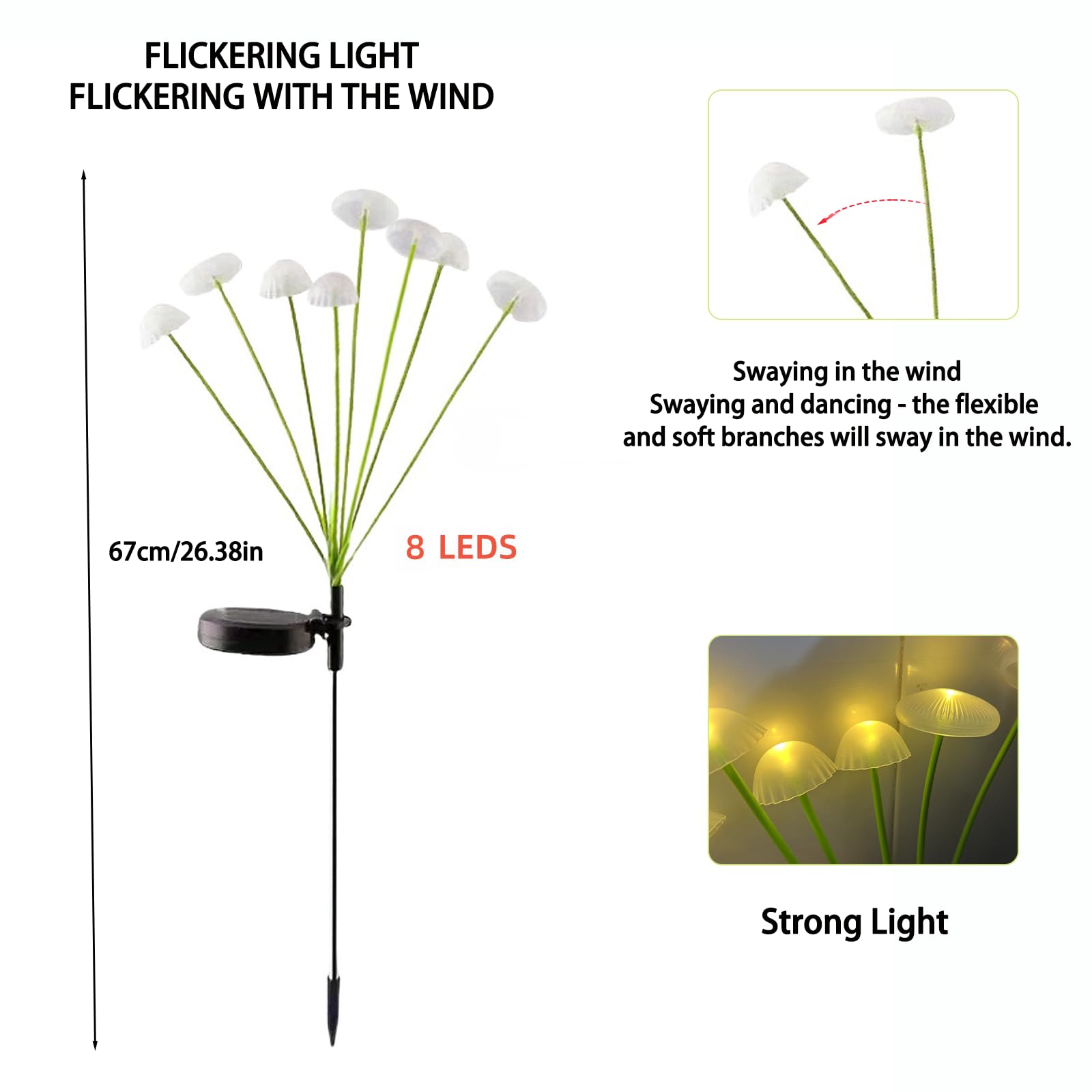 2 Pezzi Lampade Solari per Giardino, 8 LED luce Medusa Solar Lucioles, Oscillante Luce Solare per Giardino Esterno, Patio, Arbusti, Bianco Caldo