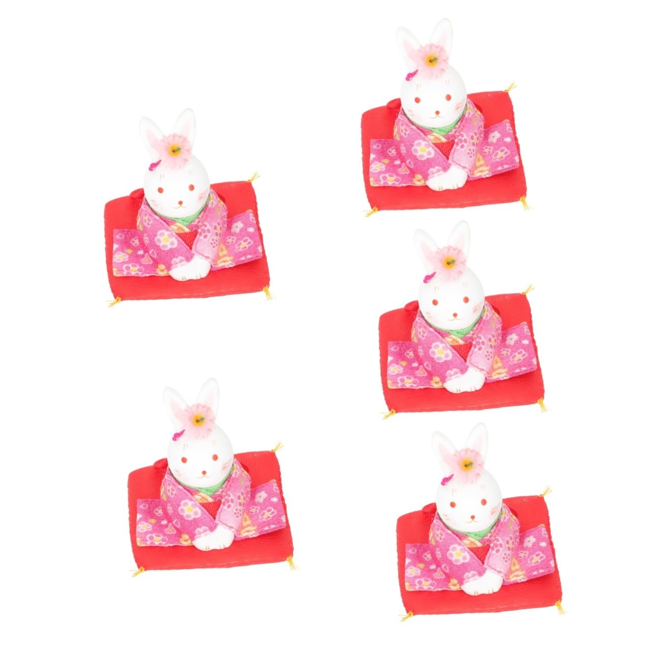 Alipis 5 Pièces Kimono Lapin Chanceux Fortune Lapin Statue Accessoires pour La Maison Bureau Minuscule Statues Mini Figurines Table Décoratif Miniature Animaux