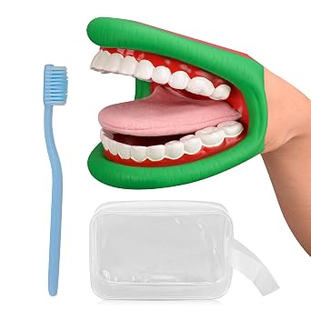 Ultrassist Mouth Hand Puppet Medium Size with Tongue for Kids Green Color, Mouth Puppet for Speech Therapy, Include Toothbrush